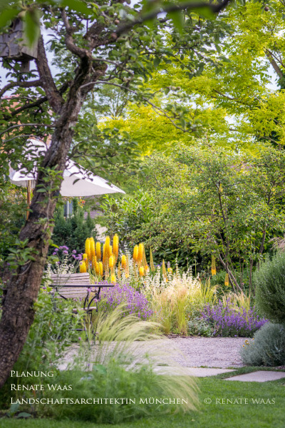 Staudenbeet Eremurus Lavendel Gartenplanung Waas Muenchen Sommer Beispiel